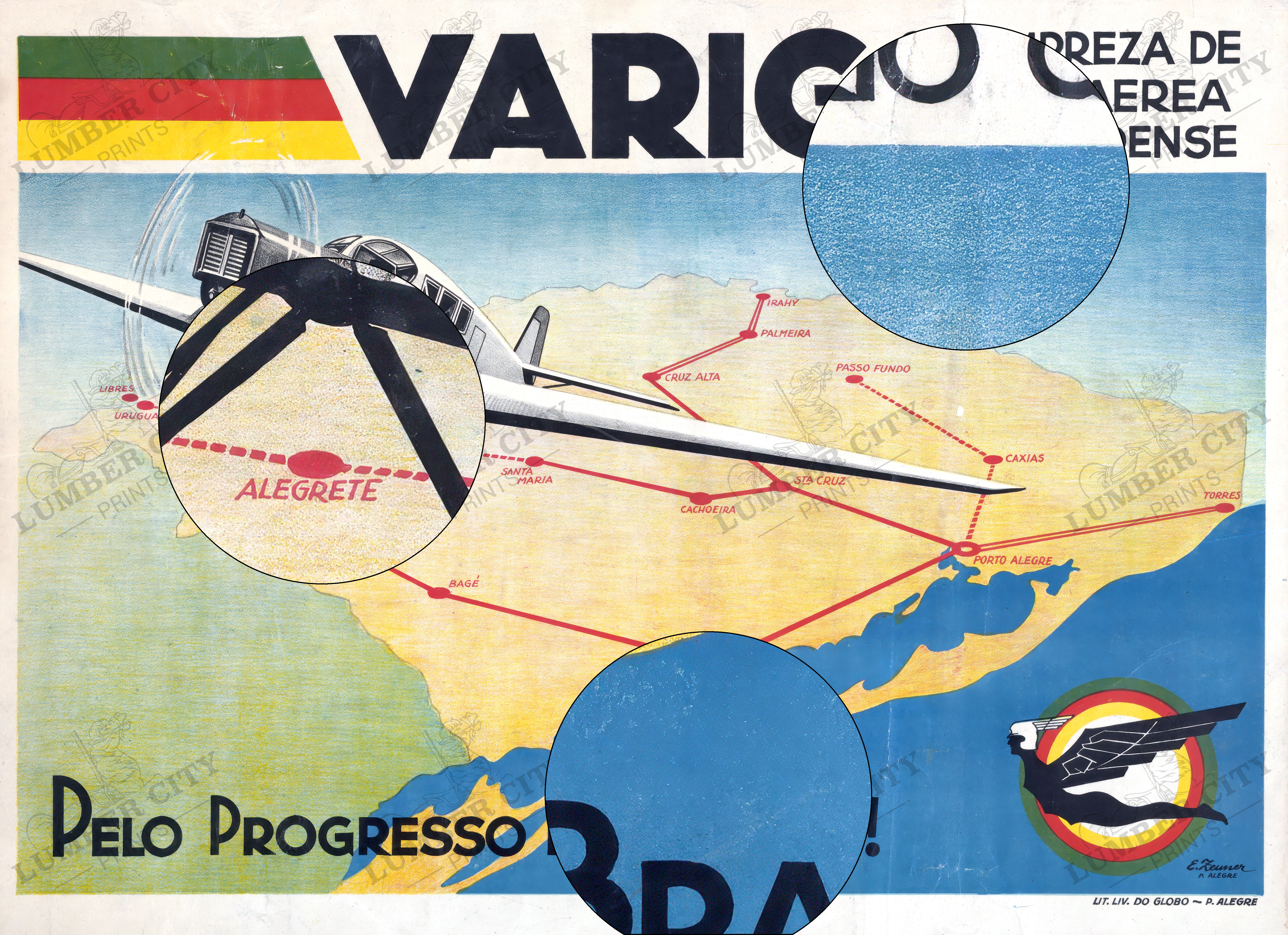 1932 VARIG Brazil Airline Travel Poster Art Print Zeuner Retro