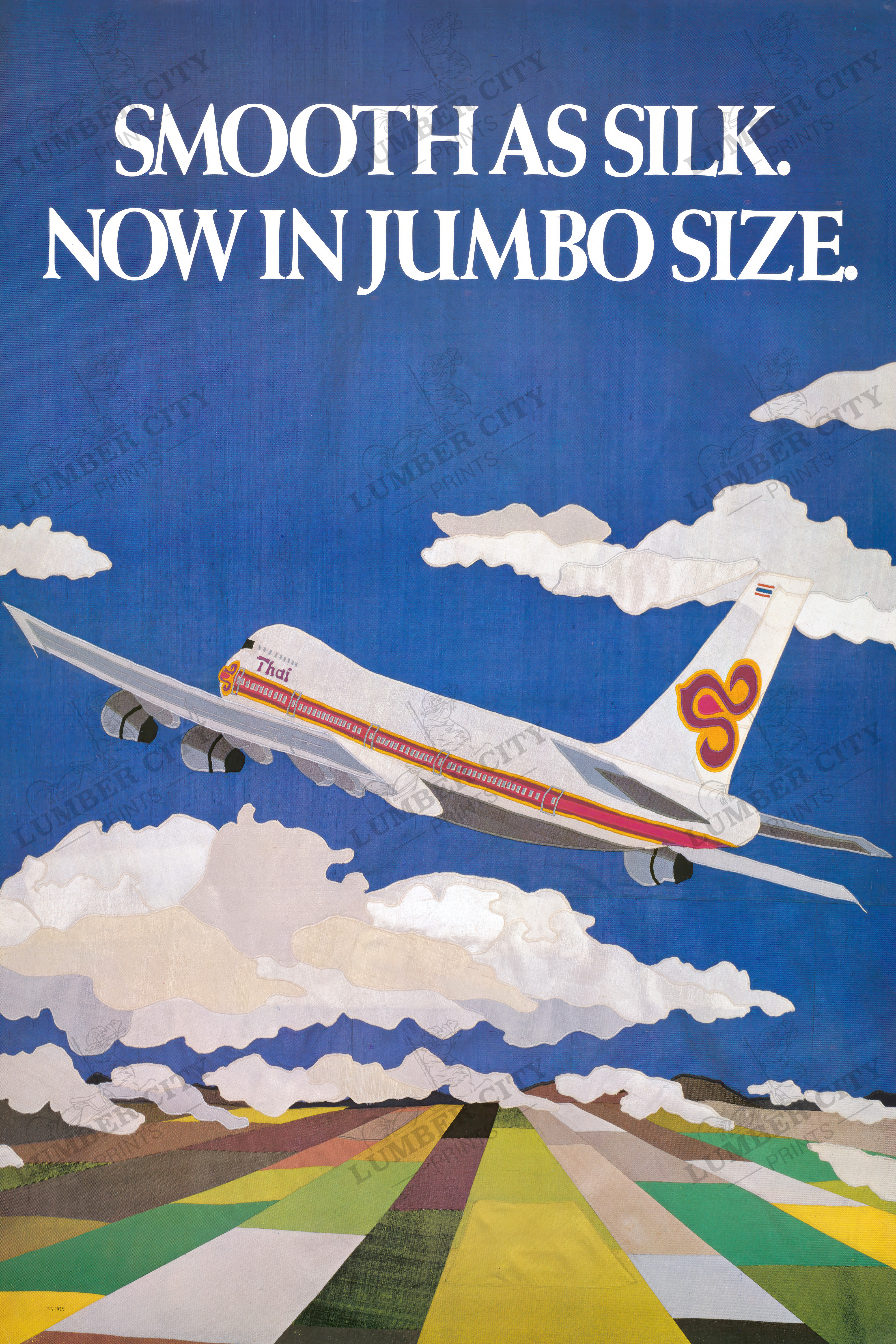 Thai Airways Jumbo Jet Travel Reproduction Poster Wall Art Print Retro