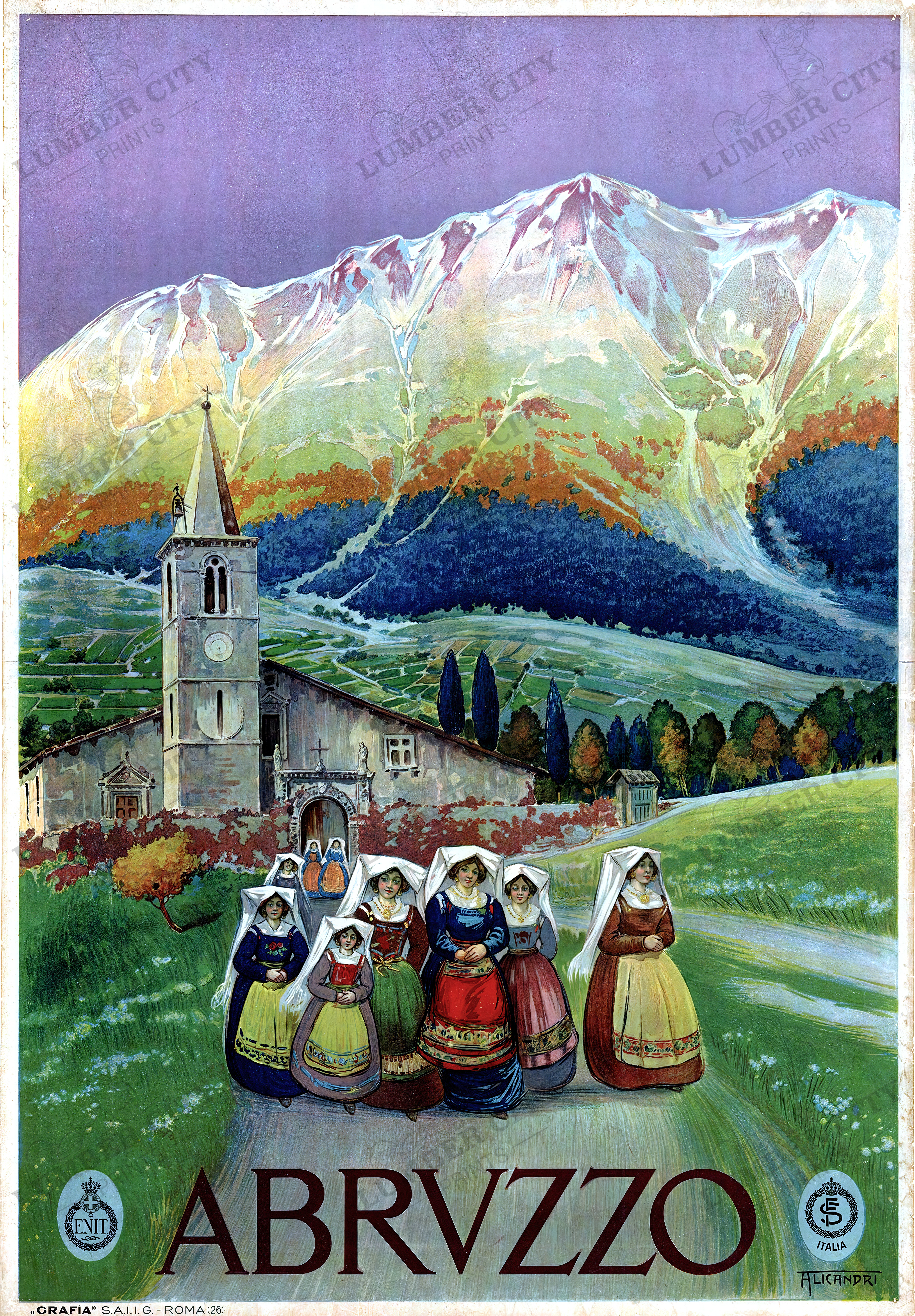 Abruzzo Italy Alicandri Vintage 1920 Travel Poster Print Wall Art