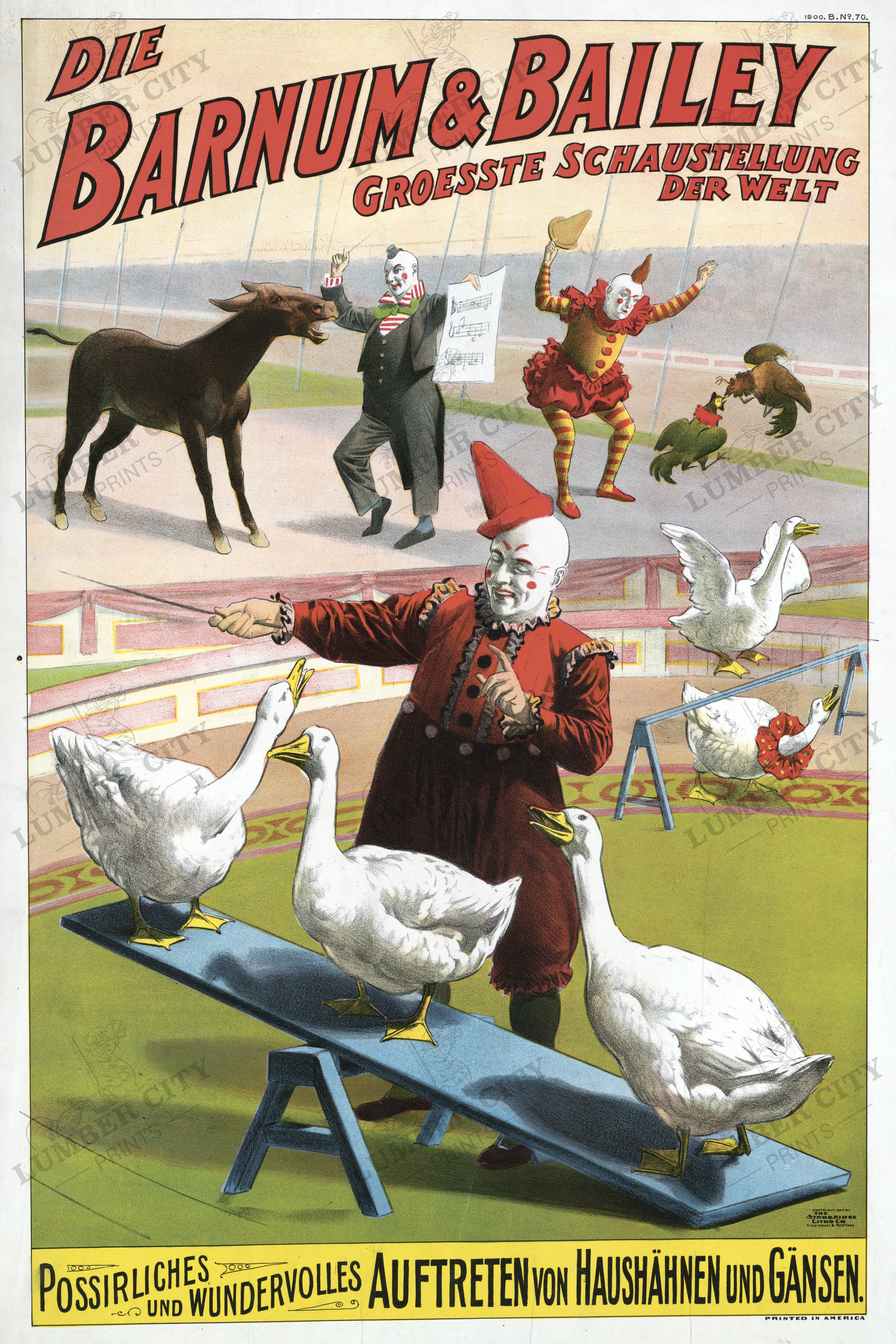 German Barnum & Bailey Circus Poster 1900 Clowns Geese Wall Art